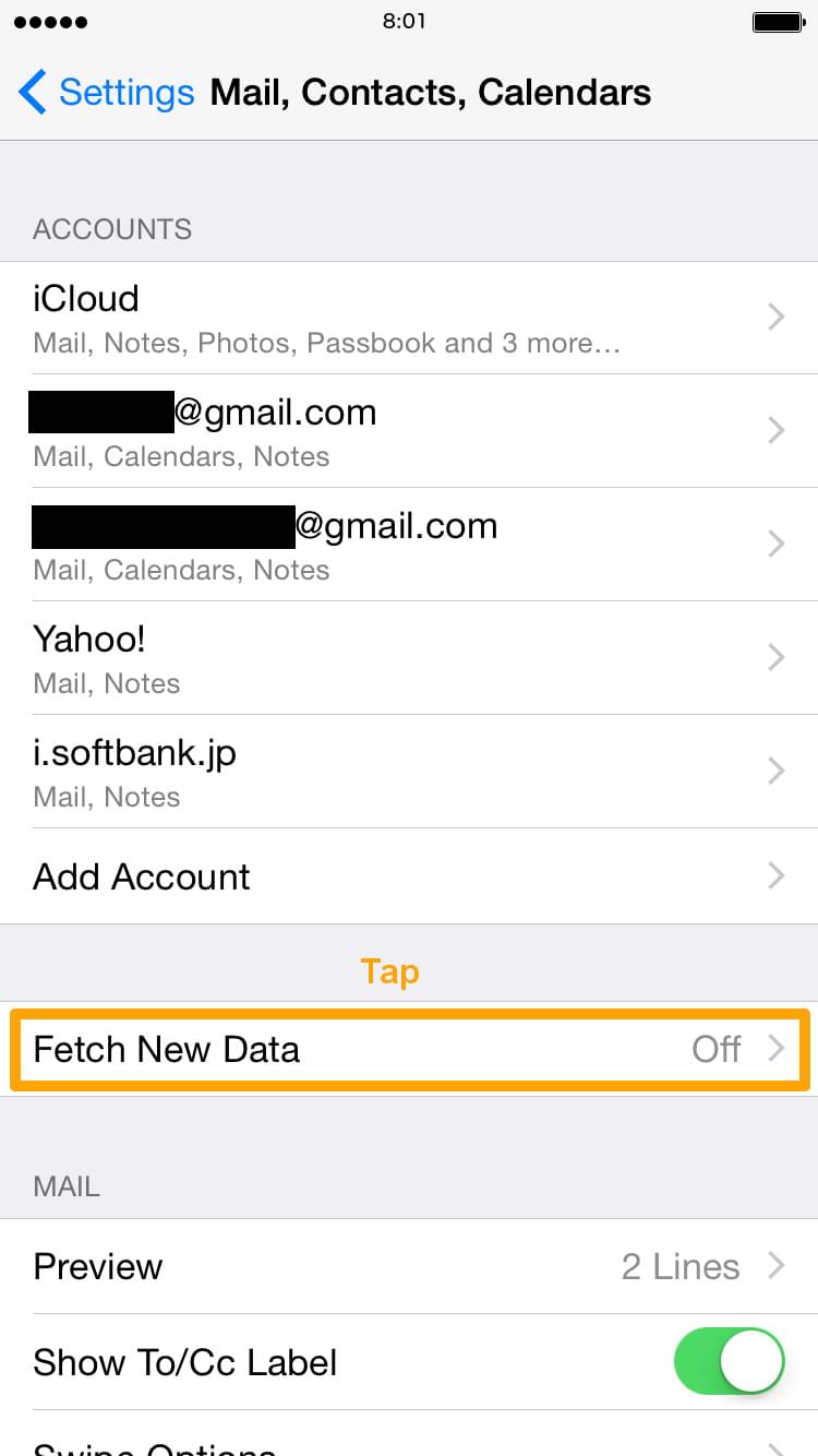 Settings of Push Notification 1 Tap to Fetch New Data