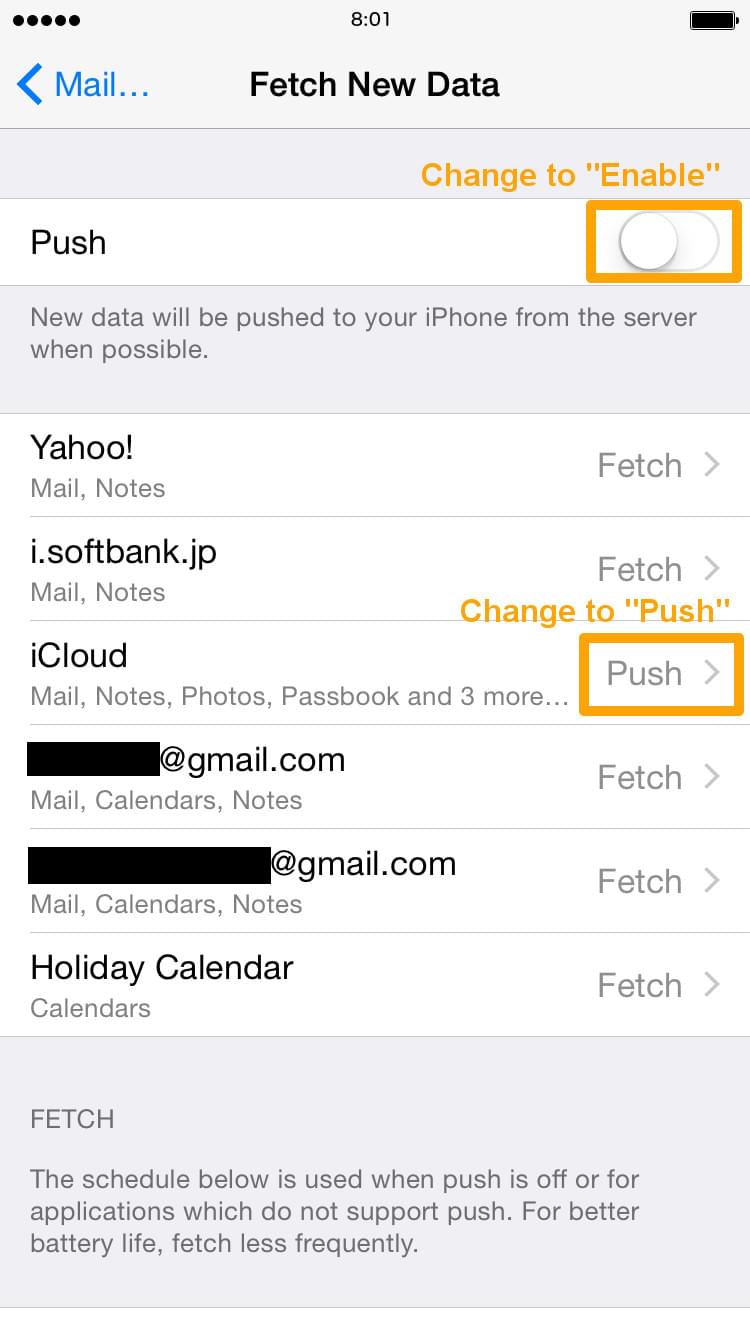 Settings of Push Notification 2 Change to Enable. Change to Push.